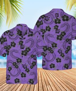 Snake Hawaiian Shirt, Purple Snake and Hibiscus Flowers Button Down